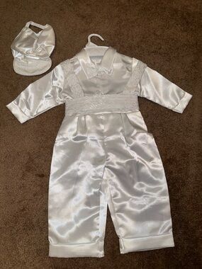 White Baby Christening Outfit with Hat